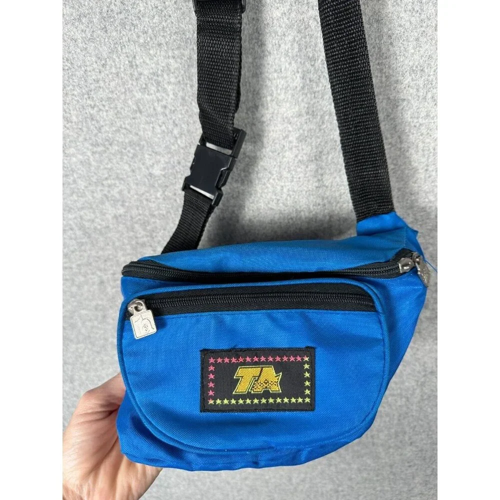 Vintage TA Blue Fanny Pack 90s Retro Multiple Pockets Adjustable Retro‎ Waist - Picture 7 of 16